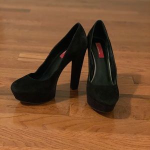 RED Saks Fifth Avenue Suede Leather Platform Pumps